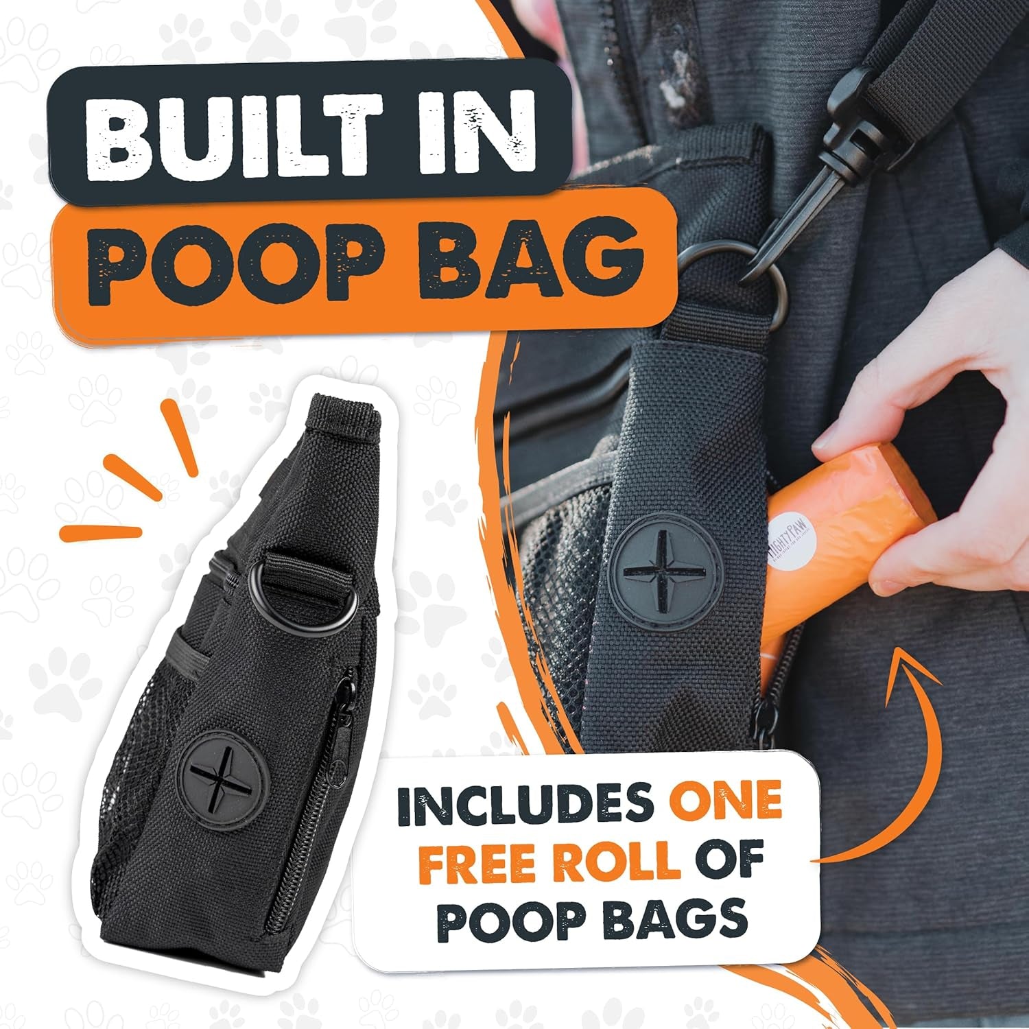 Dog Treat Pouch | No Spill Magenetic Clasp - Hands-Free Pouches for Training - Pets Training Treat Pouches for Dog Walks - Pet Bags Pouch - Built in Poop Bag Holder - Black