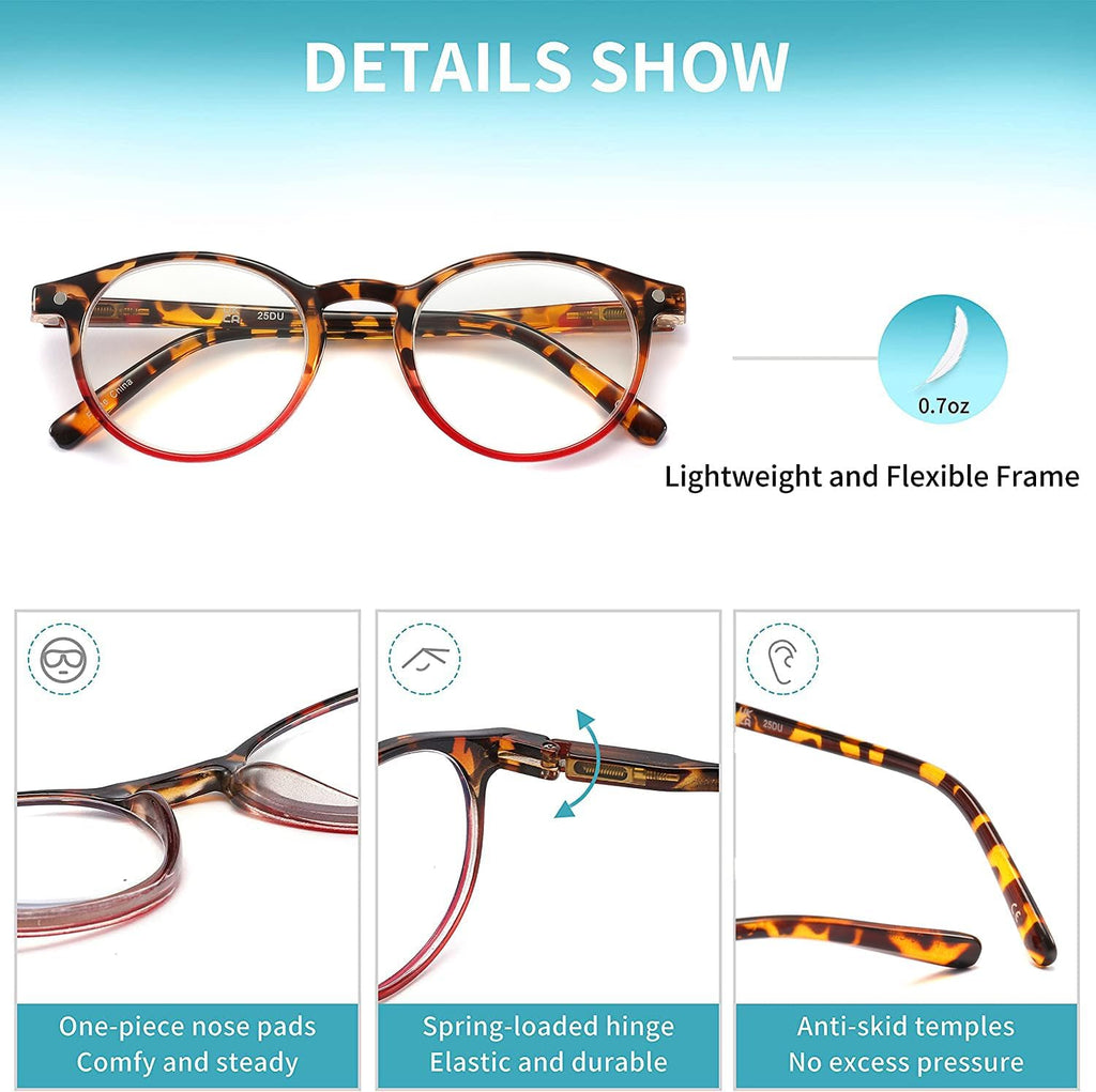 Stylish Blue Light Blocking Reading Glasses for Women - 4 Pairs Mix Color with Spring Hinges & Pouches, Anti-Eyestrain Computer Eyewear (1.75 Magnification)