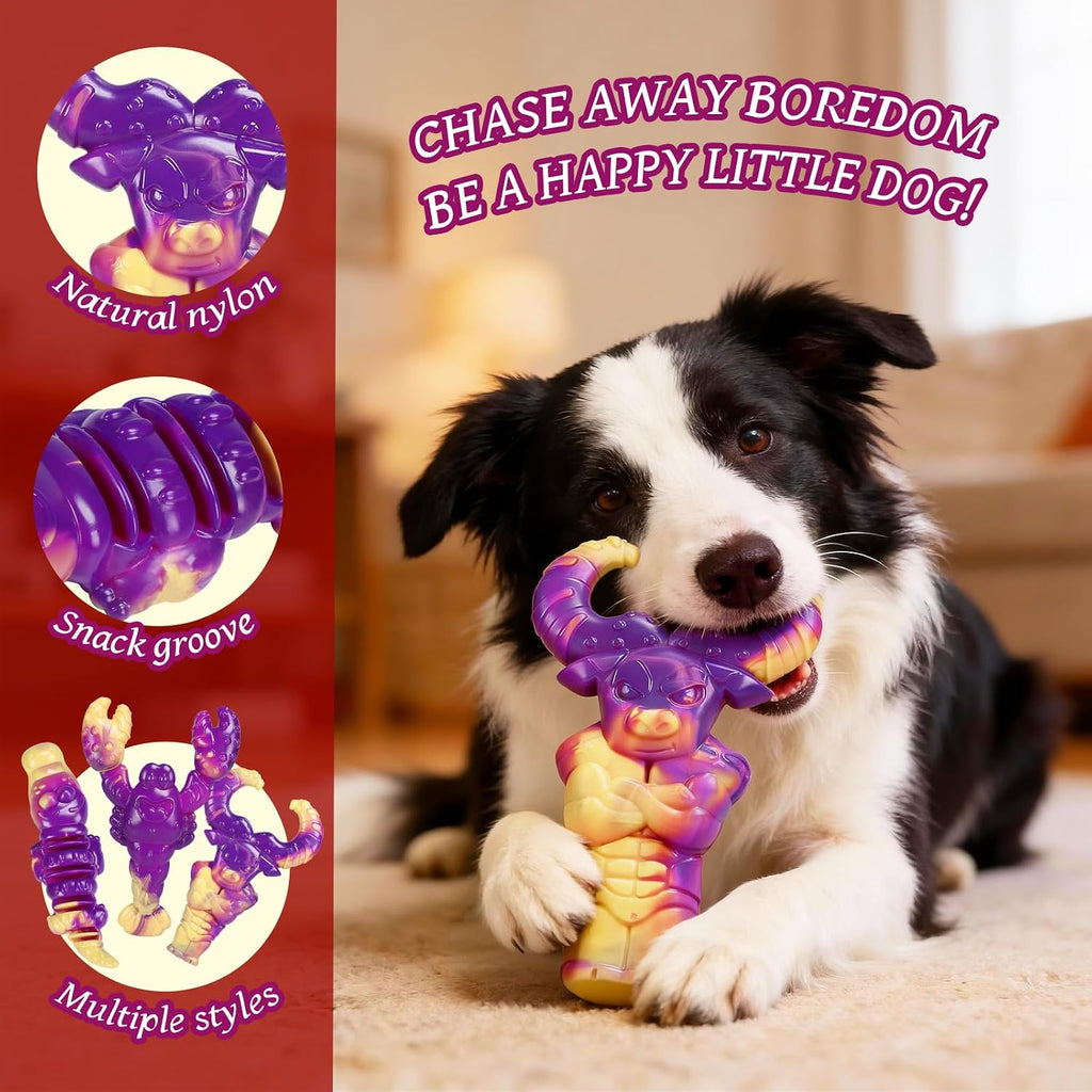 Indestructible Dog Toys for Aggressive Chewers, Tough Dog Toys for Large Dogs, Durable Dog Chew Toys to Keep Them Busy, Interactive Aggressive Chew Toys for Medium Dogs, Beef Flavor (Cro+Lob)