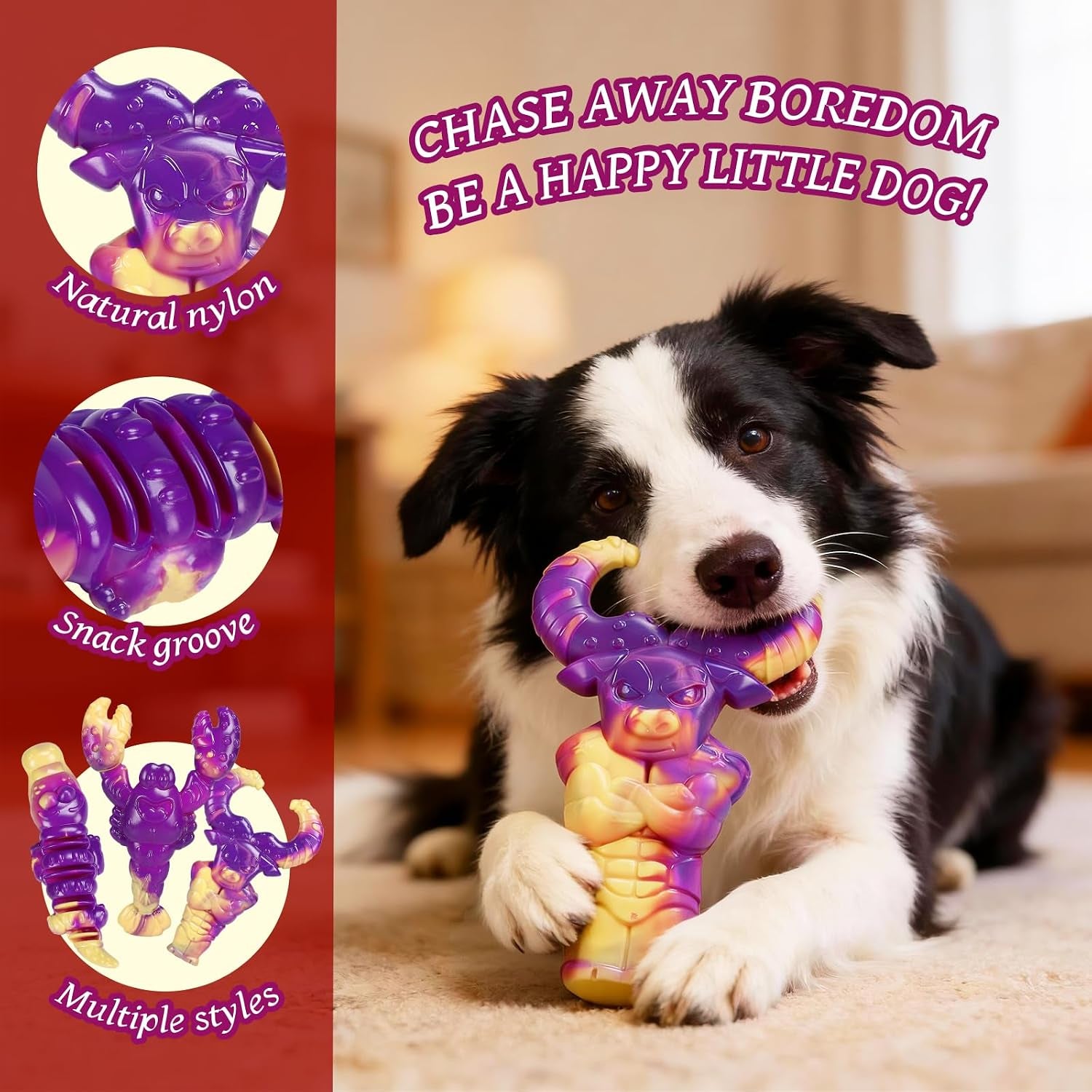 Indestructible Dog Toys for Aggressive Chewers, Tough Dog Toys for Large Dogs, Durable Dog Chew Toys to Keep Them Busy, Interactive Aggressive Chew Toys for Medium Dogs, Beef Flavor (Cro+Lob)