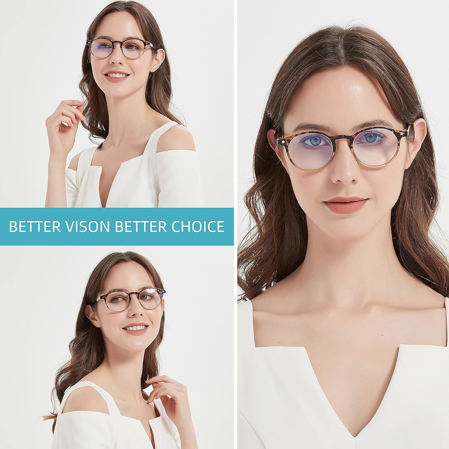 Stylish Blue Light Blocking Reading Glasses for Women - 4 Pairs Mix Color with Spring Hinges & Pouches, Anti-Eyestrain Computer Eyewear (1.75 Magnification)