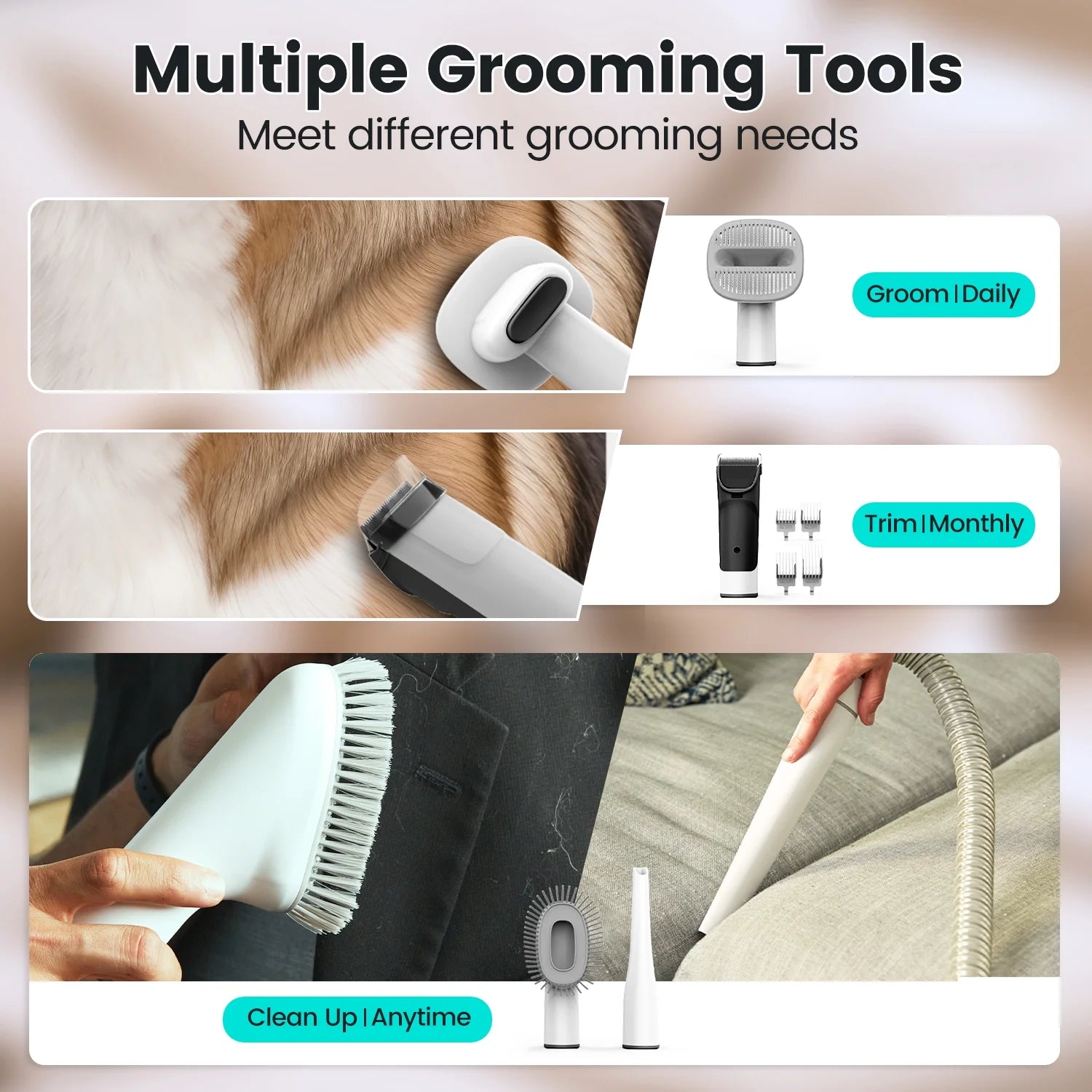 PG80 Dog Grooming Vacuum,5-In-1 Dog Grooming Kit ,11000Pa Suction Power,2.5L Dog Hair Vacuum for Shedding Dogs Cats Hair,