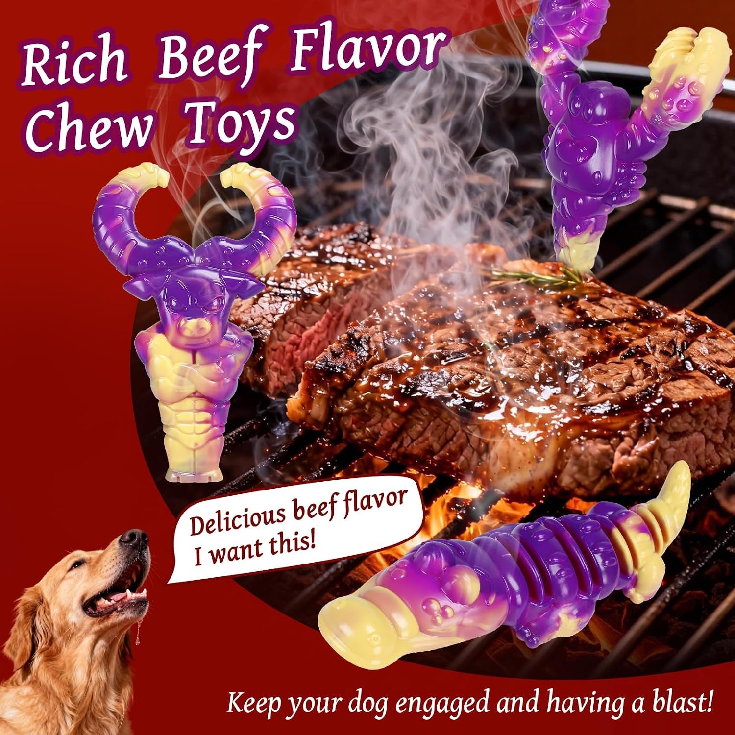 Indestructible Dog Toys for Aggressive Chewers, Tough Dog Toys for Large Dogs, Durable Dog Chew Toys to Keep Them Busy, Interactive Aggressive Chew Toys for Medium Dogs, Beef Flavor (Cro+Lob)