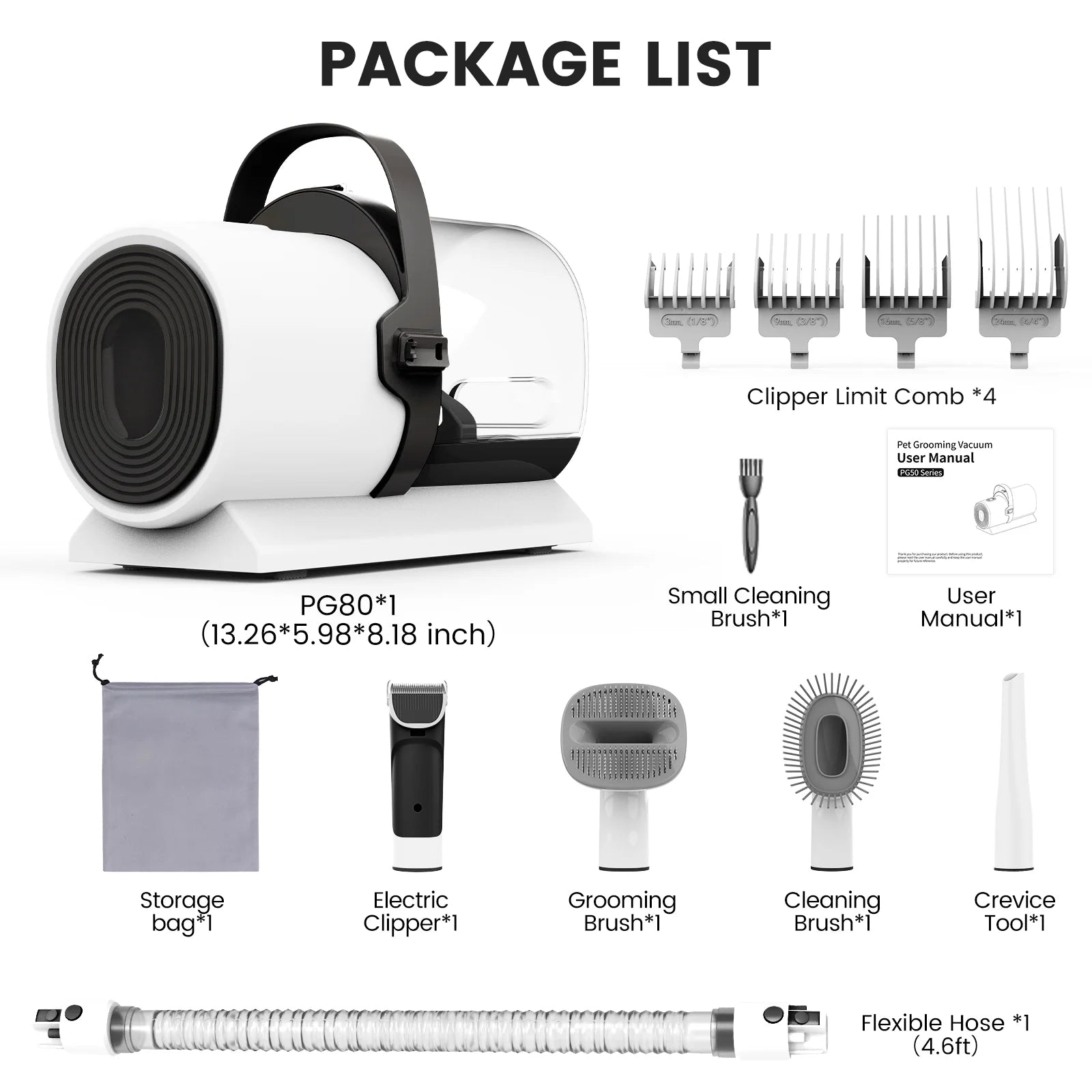 PG80 Dog Grooming Vacuum,5-In-1 Dog Grooming Kit ,11000Pa Suction Power,2.5L Dog Hair Vacuum for Shedding Dogs Cats Hair,